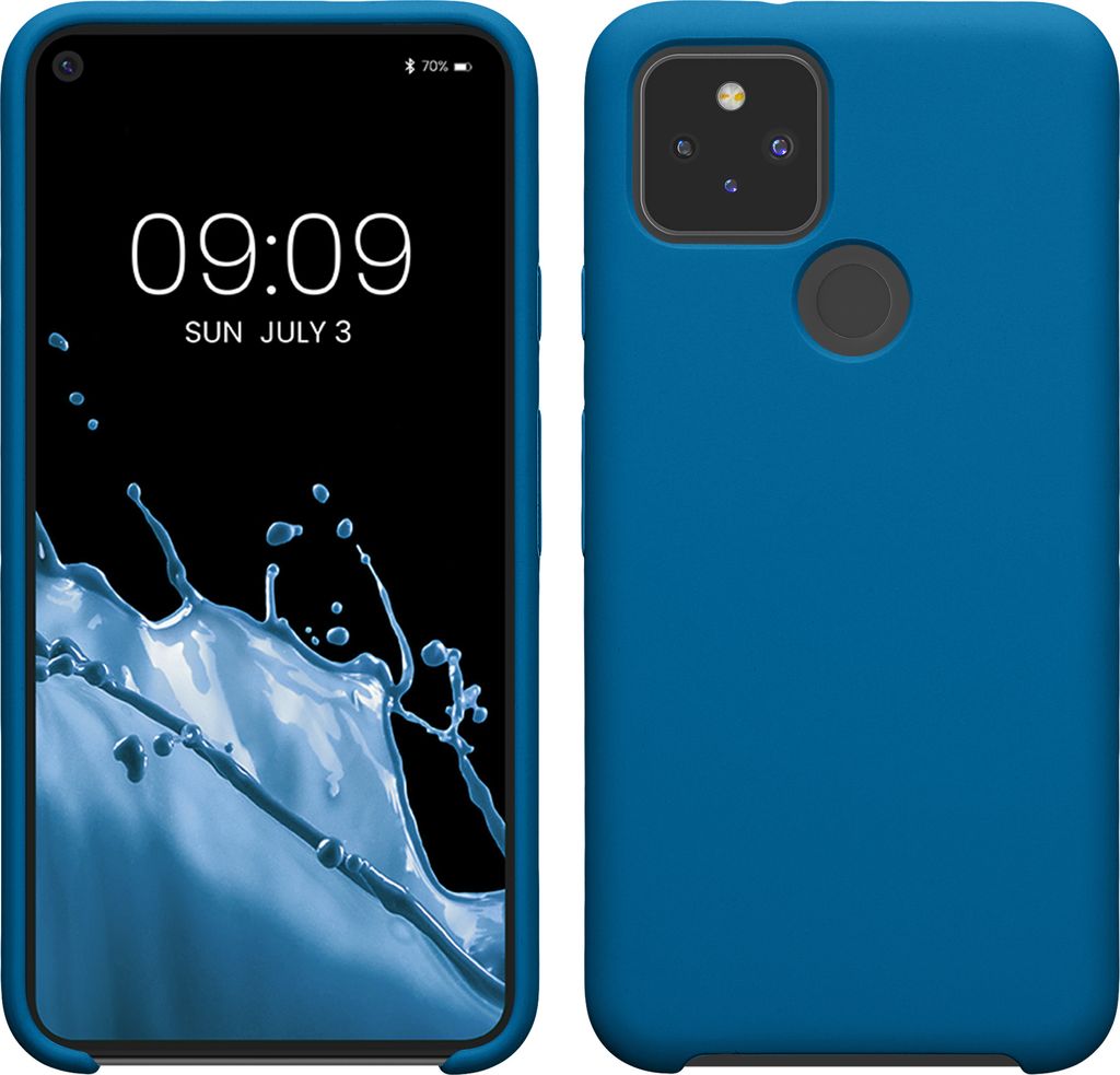 kwmobile Hülle kompatibel mit Google Pixel 5 Hülle - Silikon Handy Case - Handyhülle weiche Oberfläche - kabelloses Laden - Blue Reef