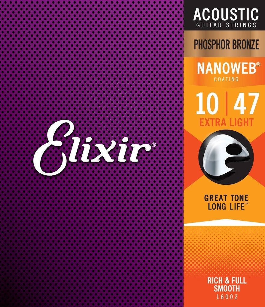 Product packaging for Elixir acoustic guitar strings.