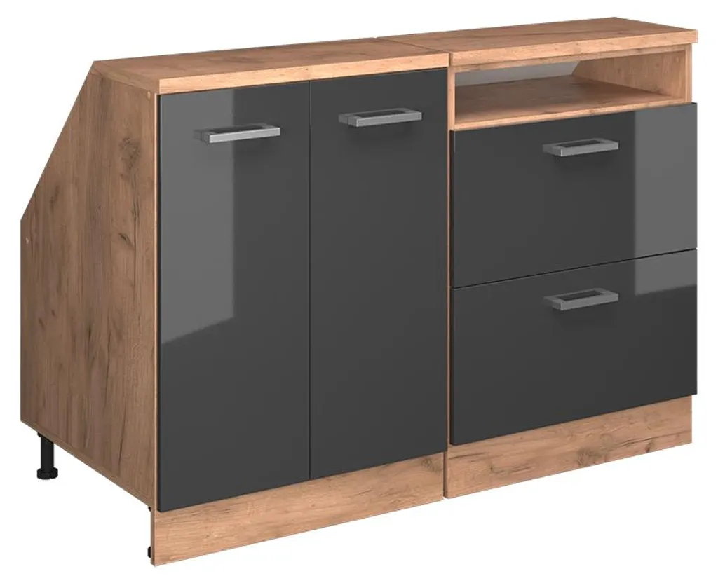Meuble de rangement sous pente 120cm - Lot de 2 Caissons Rion Gris Anthracite