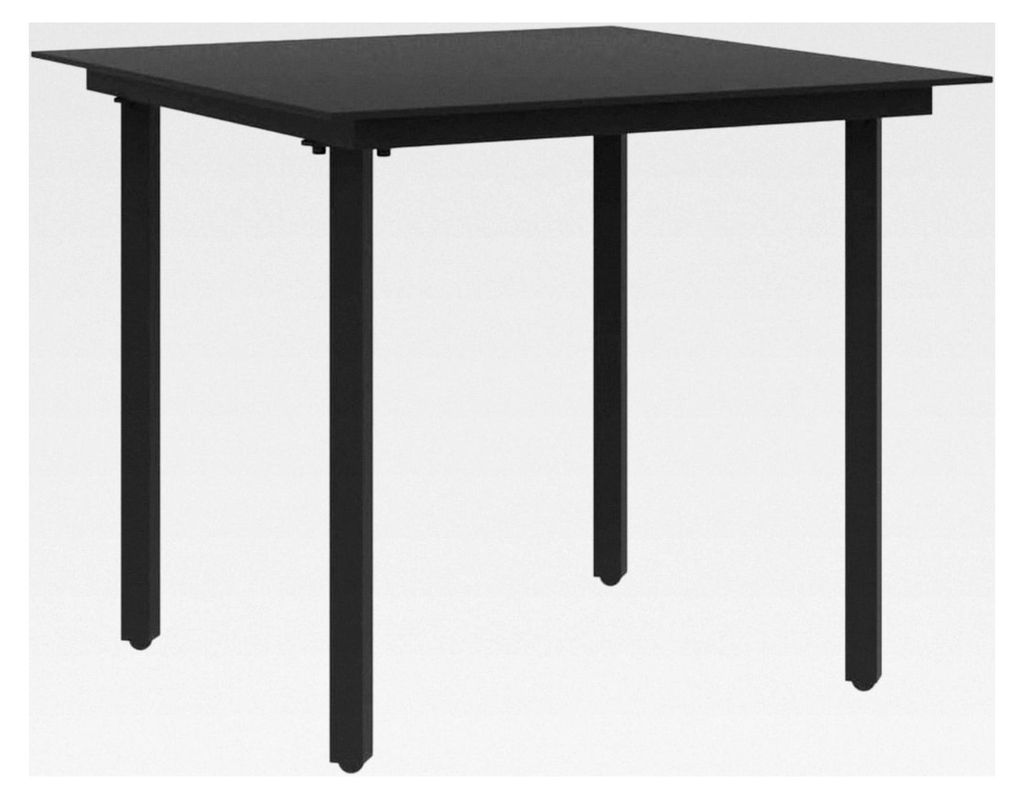 Esstisch für den Garten, schwarz, 80 x 80 x 74 cm, Stahl und Glas, für den Außenbereich