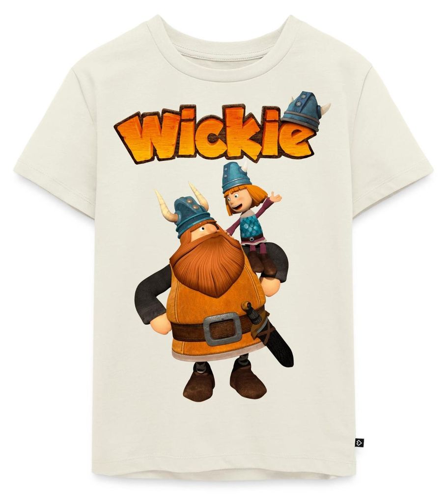 Spreadshirt Wickie Und Die Starken Männer Wickie Mit Papa Halvar Kinder Premium T-Shirt, 122/128 (6 Jahre), Naturweiß