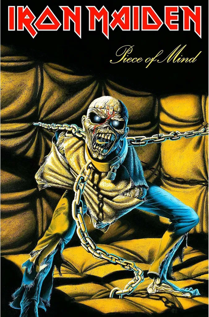 Poster Iron Maiden Piece of Mind en tissu RO2155 - 107x70cm Jaune Noir