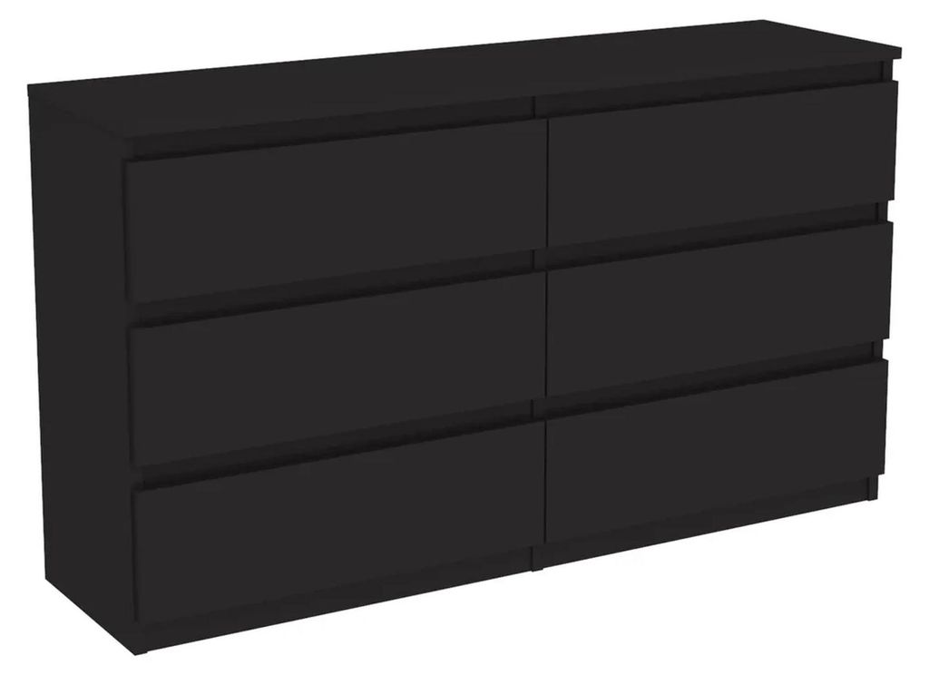 Černá komoda se zásuvkami, 140 cm, 6 zásuvek, vhodná do Obrázek produktu 