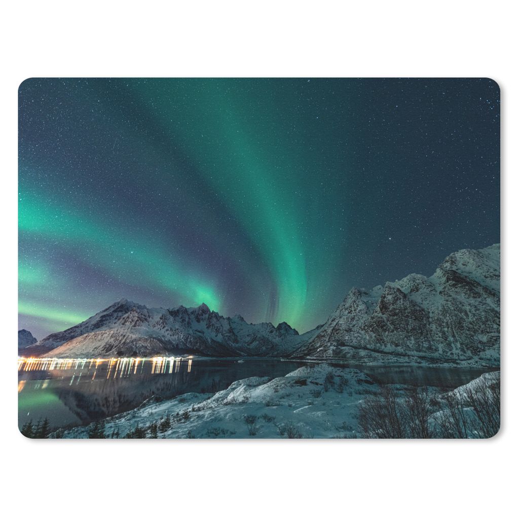 MuchoWow Mauspad Mousepad Nordlicht - Berg - Schnee - Grün - Sternenhimmel - Winter 40x30 cm - Mousepads - Maus Mat - Pad - Mausunterlage - Anti...