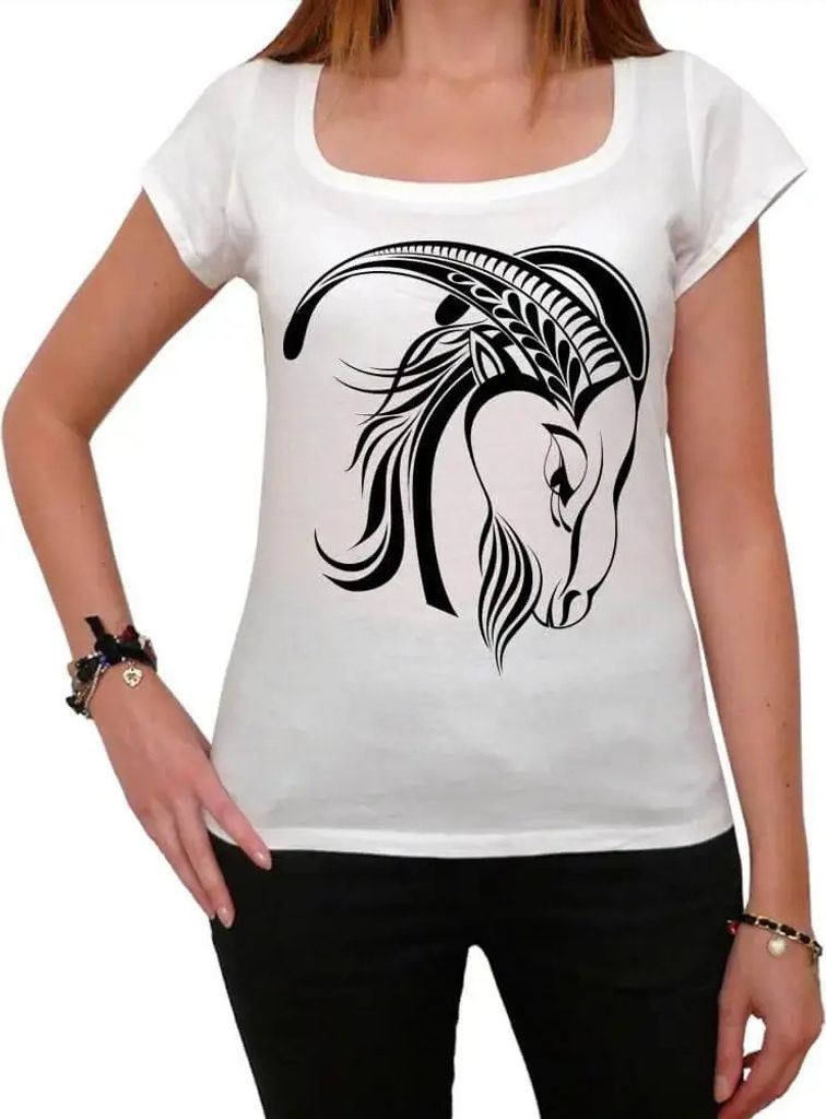 Damen Grafik T-Shirt Steinbock Tattoo 1 – Capricorn Tattoo 1 – Öko-Verantwortlich Vintage Jahrgang Kurzarm Lustige Druck Geburtstag Geschenk Frau