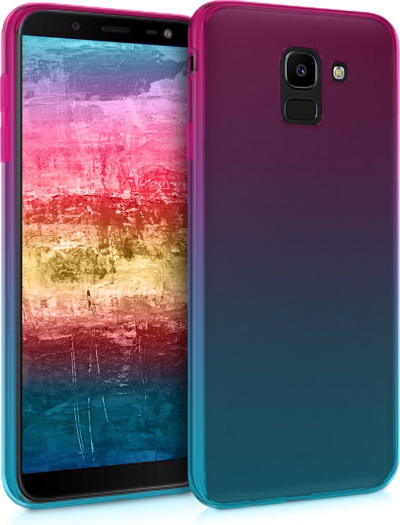 kwmobile Case kompatibel mit Samsung Galaxy J6 - Hülle Handy - Handyhülle Zwei Farben Pink Blau Transparent