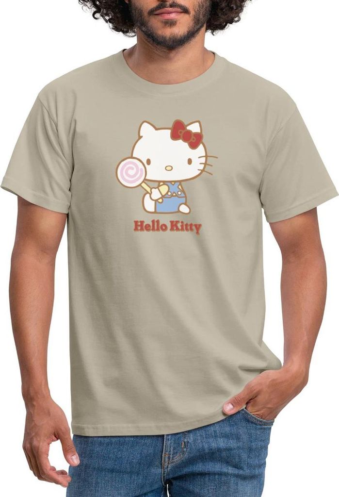Spreadshirt Hello Kitty Mit Lollipop Männer T-Shirt, XL, Sandbeige