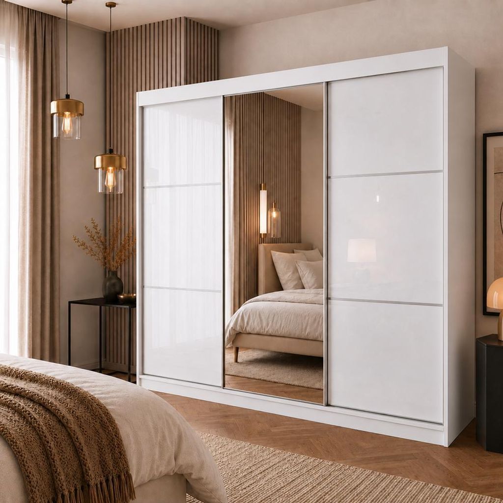 BEAUTYSOFA | Kleiderschrank 240 cm VIVA II Weiß, Schrank Produktbild 