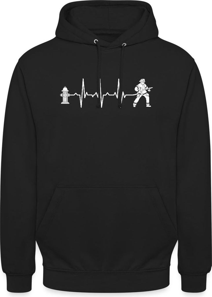 Spreadshirt Feuerwehrmann Feuerwehr Geschenk Herzschlag EKG Hydrant Uni Hoodie, XXL, Schwarz