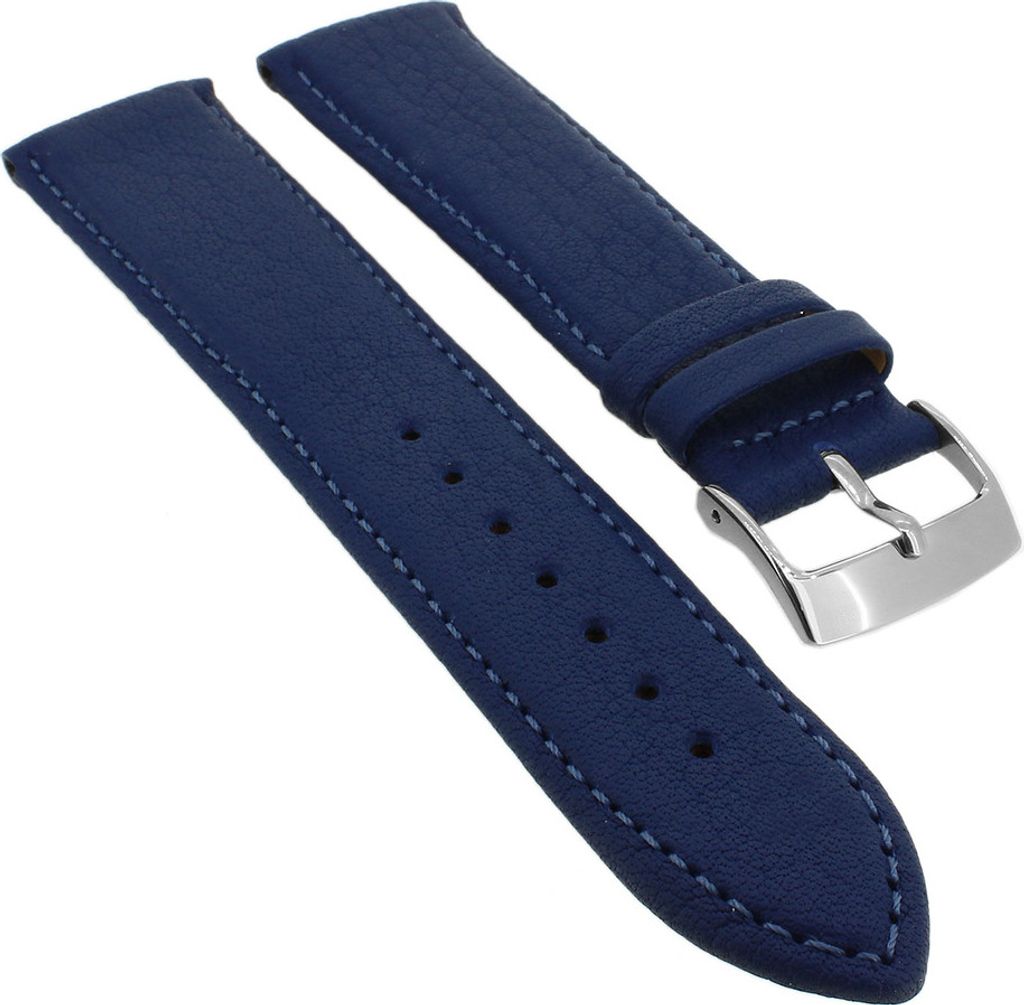 Barington Imperator Uhrenarmband blau Rindleder Naht wasserabweisend, Stegbreite:18mm, Schließe:Silbern
