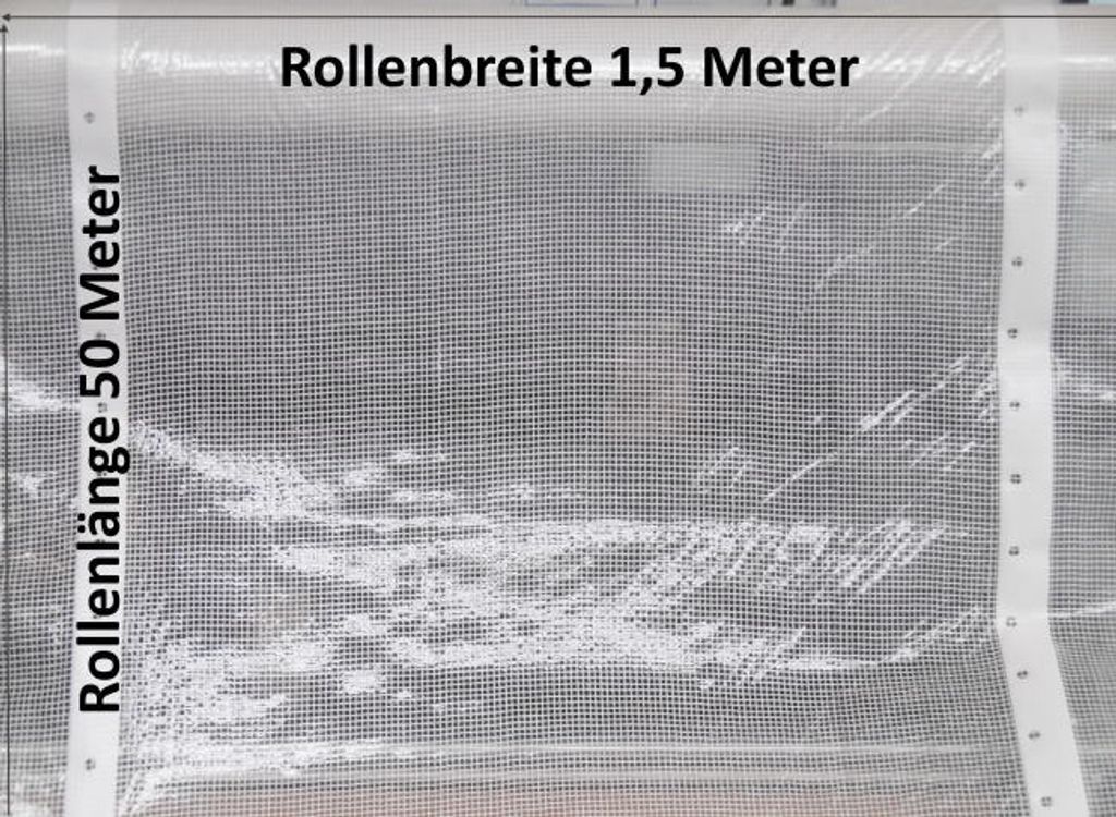 Gitterfolie 75 qm 1,5m x 50m transparent weiß Winterschutz Notdach Wetterschutz Dachfolie verstärkt Regenschutz