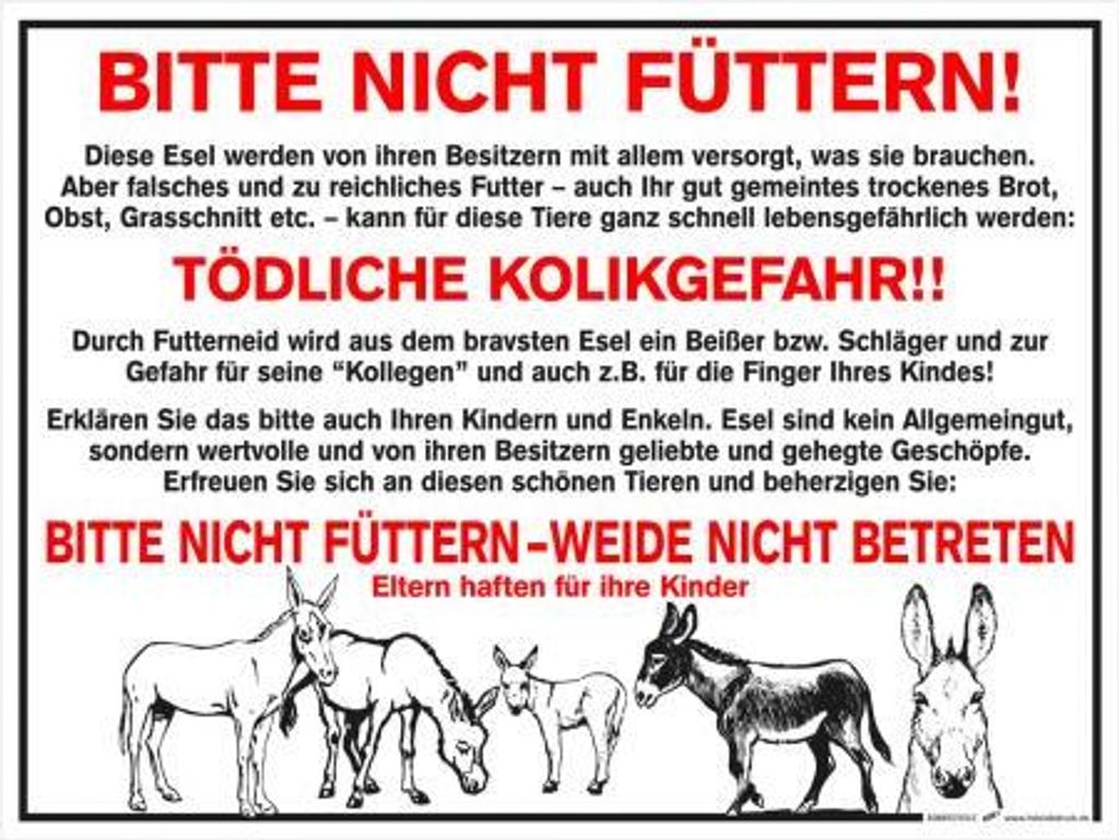 Hinweisschild - Bitte nicht füttern - Gr. ca. 40 x 30 cm - 308897