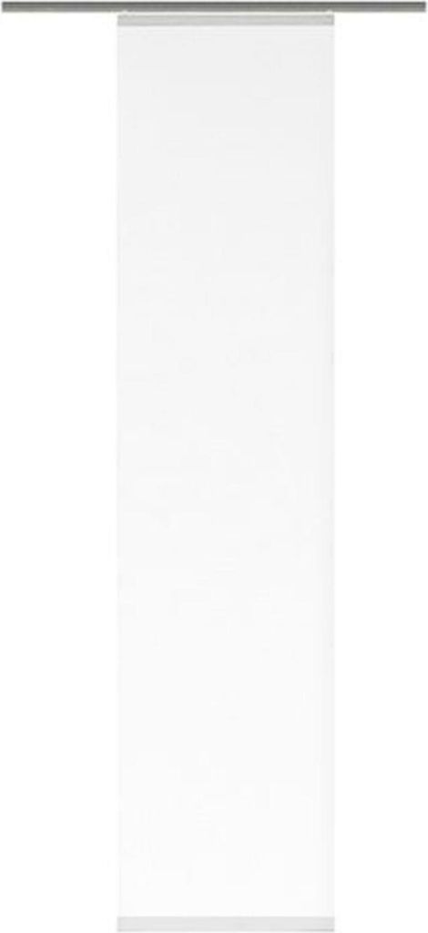 A white sliding curtain hanging from a rail.