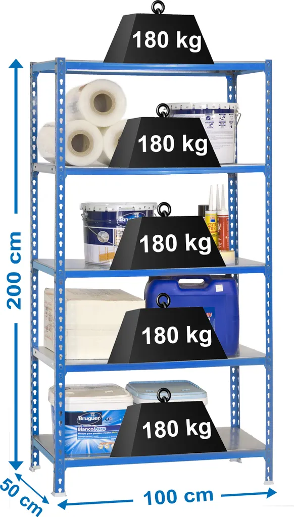 Rayonnage charges lourdes BIG METAL SHARK 200x100x50cm bleu et zingué