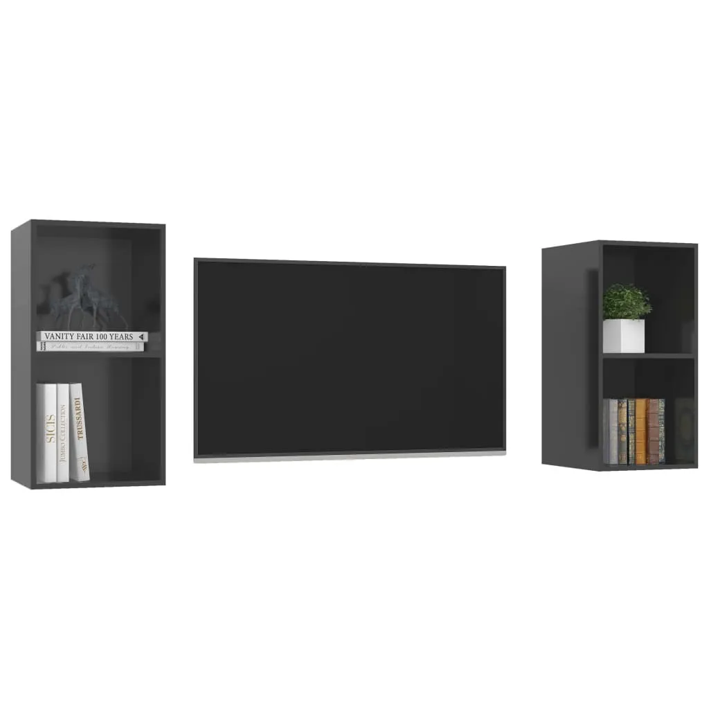 Meuble TV Mural Gris Brillant : Libérez l'Espace et Cachez vos Câbles 2pcs