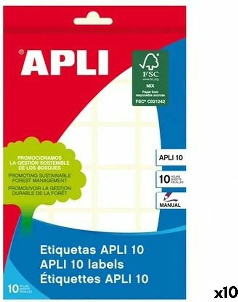 Set 10 Etichette Apli Bianco 22x32 mm - Adesivo Permanente Manuale