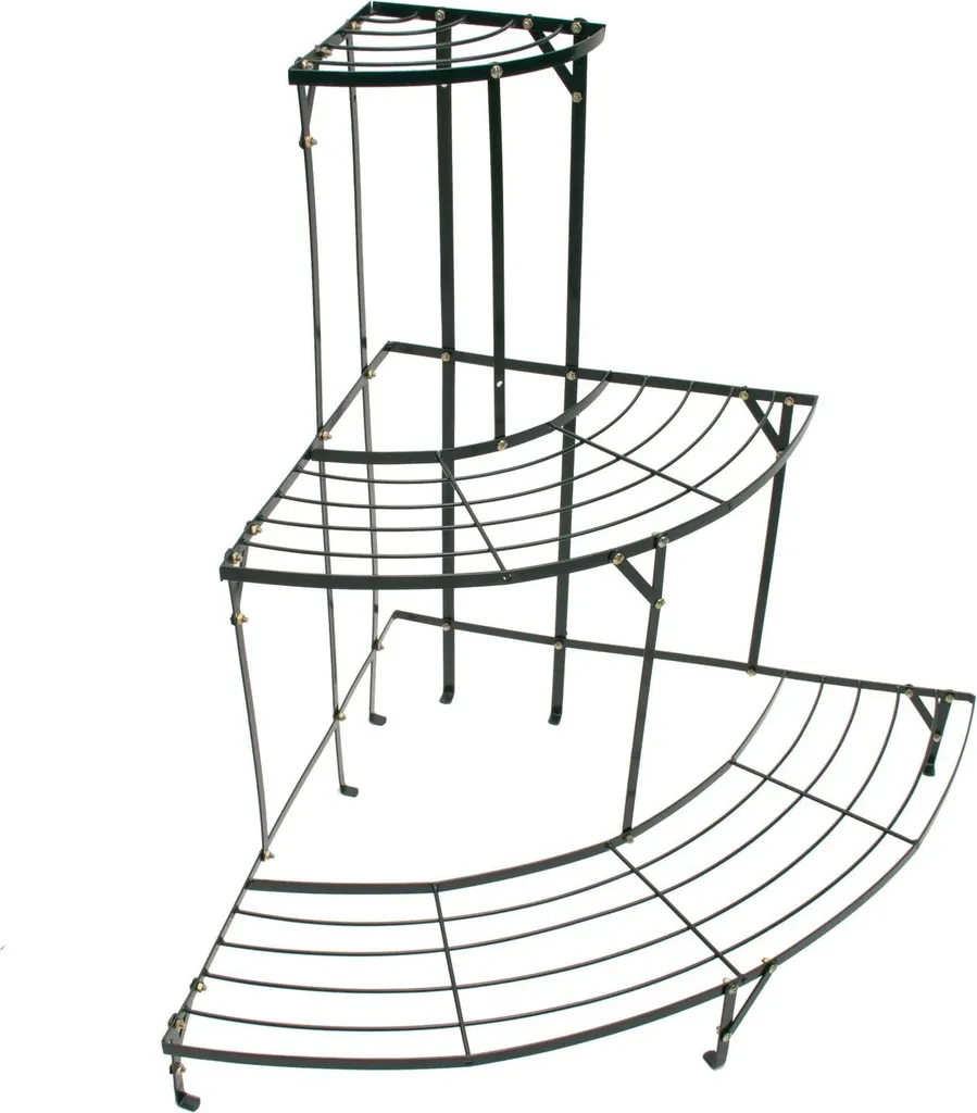 Escalier d'angle pour fleurs avec 3 étagères en métal vert foncé robuste - 4