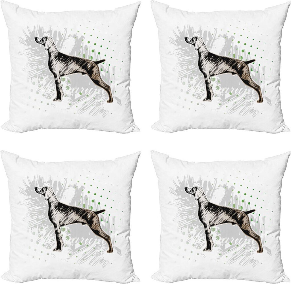 ABAKUHAUS Jagd Kissenbezug Set (4 Stück), Hundeskizze Kunst, Moderner Doppelseitiger Digitaldruck, 40 cm x 40 cm, Schwarz, Grau, Grün