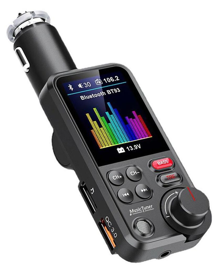 Bluetooth FM Transmitter Auto, 1,8" Farbdisplay, Freisprechanlage, QC3.0 Schnellladung, USB/AUX/TF, Bass & Höhensteuerung