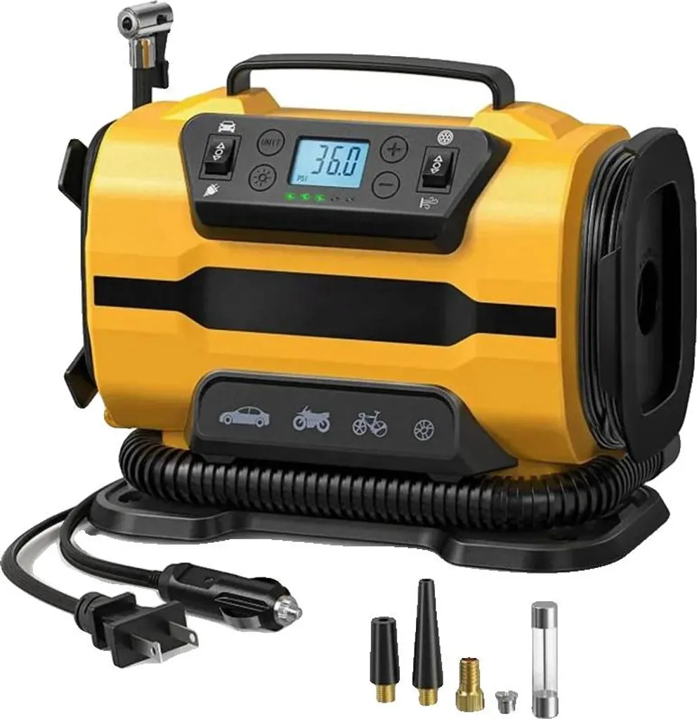 Compresseur d'air pour voiture et maison - Alimentation AC/DC et écran LCD