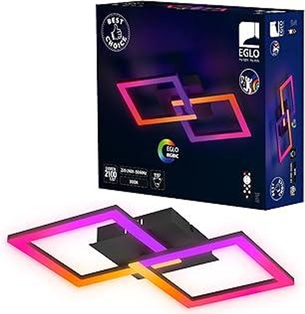 EGLO LED Deckenleuchte RGBIC, geometrische Deckenlampe mit Lichteffekten, Gaming Zimmer und Party Deko, Deckenbeleuchtung mit Fernbedienung, warmwe...