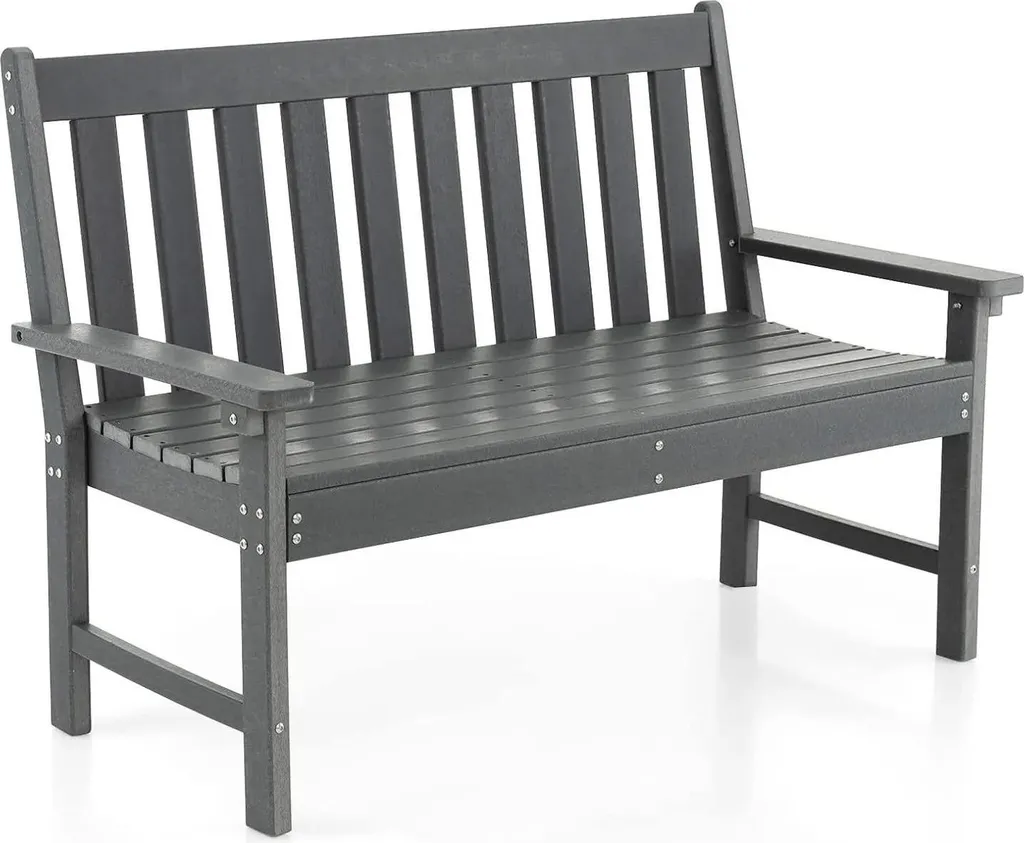 Banc de jardin en plastique HDPE gris clair avec cadre aspect bois