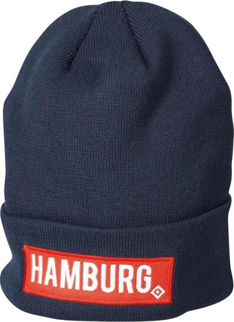 HSV Mütze „Svein“ – Offizieller Fanartikel – Dunkelblaue Wintermütze mit Hamburg-Schriftzug und HSV-Raute – 55% Baumwolle, 45% Polyacryl
