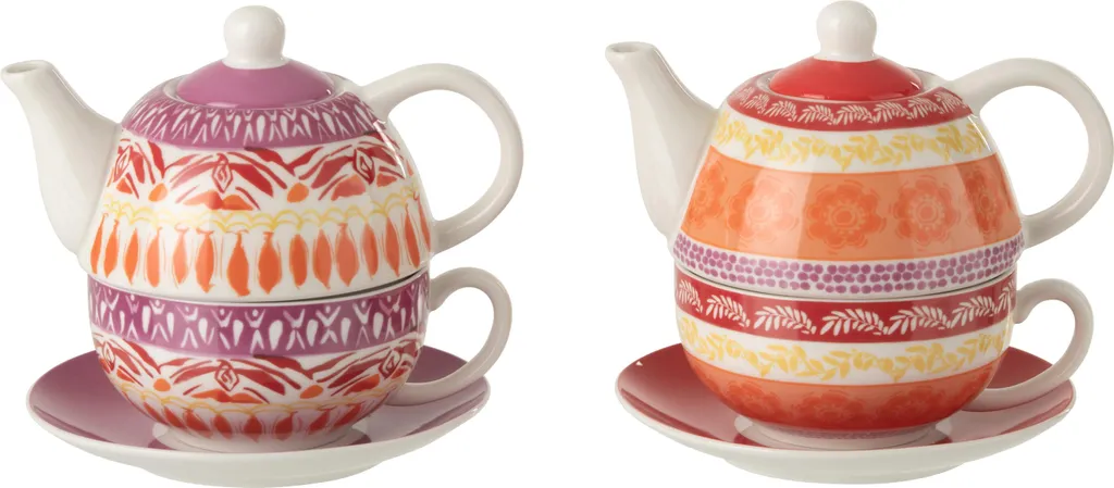 Service à thé en céramique colorée 2 tasses et soucoupes J-Line Design