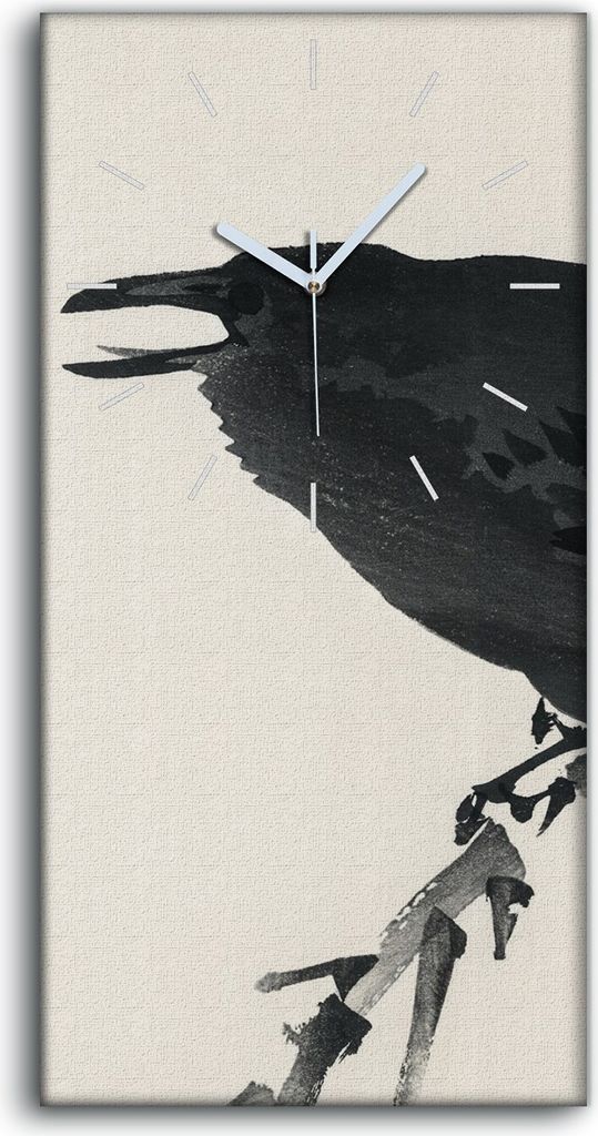 Wanduhr Bürouhr Leinwand Bild 30x60 Gemälde Asiatische Tier Vogel Krähen Kunst - weiße Hände