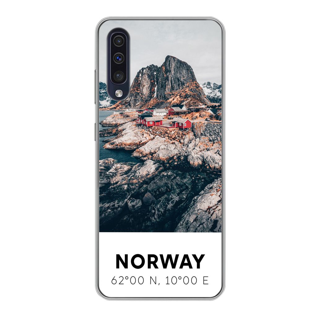 MuchoWow Handyhülle Schutzhülle Hülle für Samsung Galaxy A30s Norwegen - Wasser - Bergen Silikon Softcase Handy Hülle - Karteninhaber