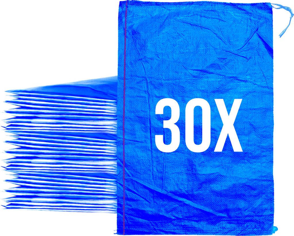 Bazko Leere Hochwasser Sandsäcke zum Befüllen 30 Stück | 50x80 cm | blau | PP Gewebesack | Gartensack mit Zugband