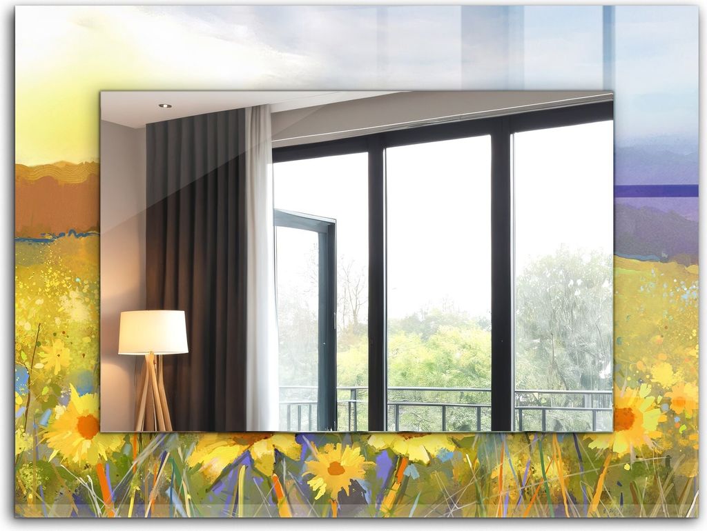 Dekorativer Wandspiegel - Bedruckter Spiegel - Motiv - 80x60 cm - Sonnenblumenfeld