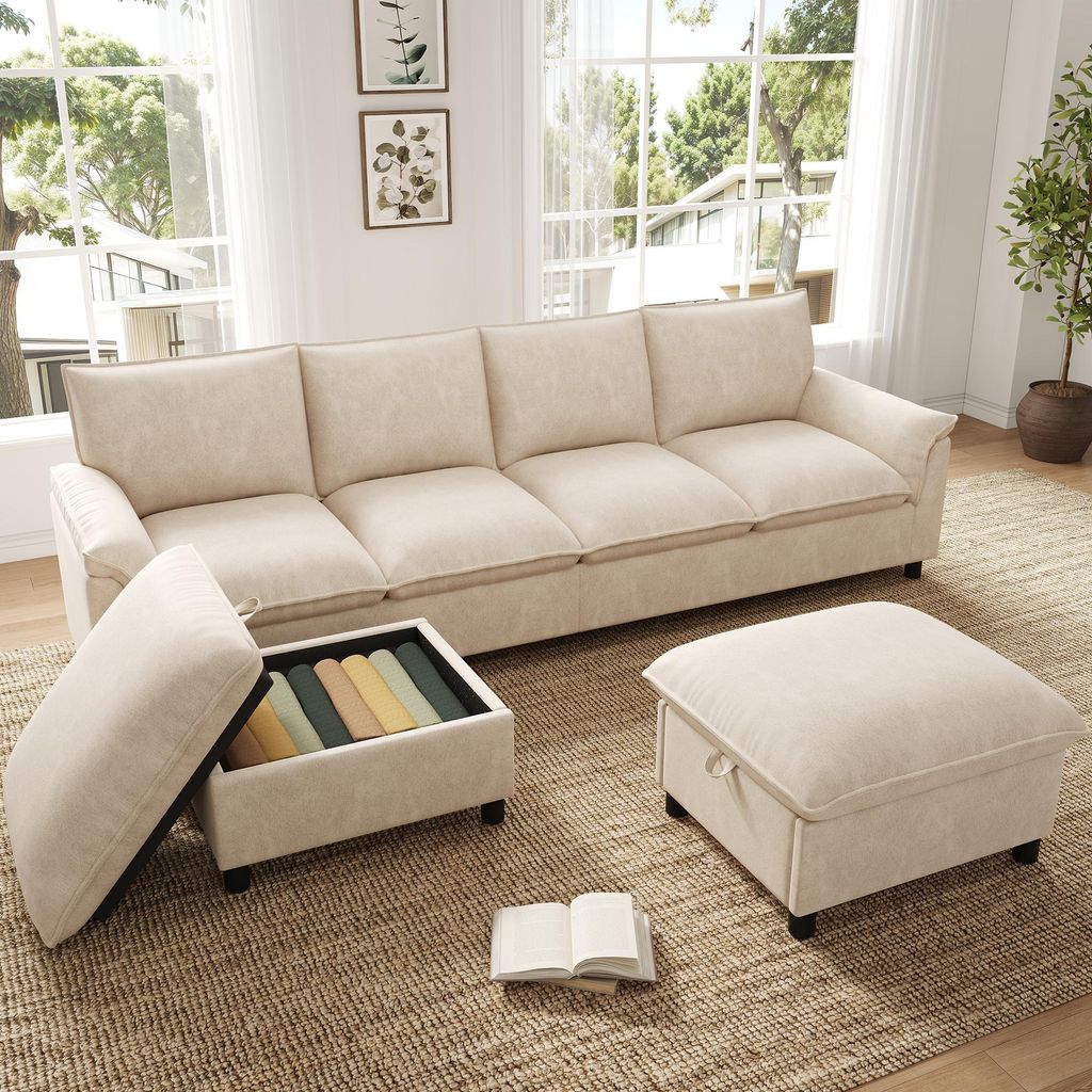 STILVORA Cloud-Sofa U-Form als modulares Ecksofa mit Deep-Seat-Design, U-Sofa mit 2 beweglichen Fußhockern, Wohnlandschaft mit hoher Rückenlehne ...