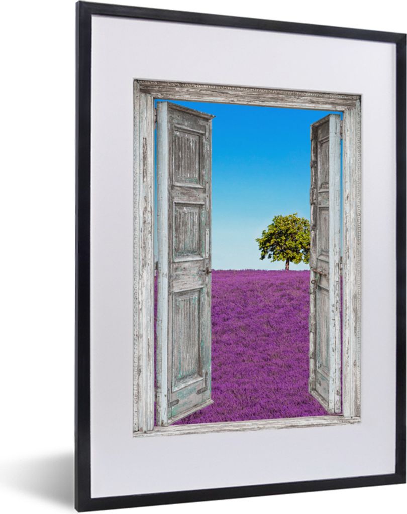 MuchoWow Gerahmtes Poster Blumen - Lavendel - Ansicht 30x40 cm - Poster mit Schwarzem Bilderrahmen Wandposter Rahmen Foto Bilder - Wandposter Sch...