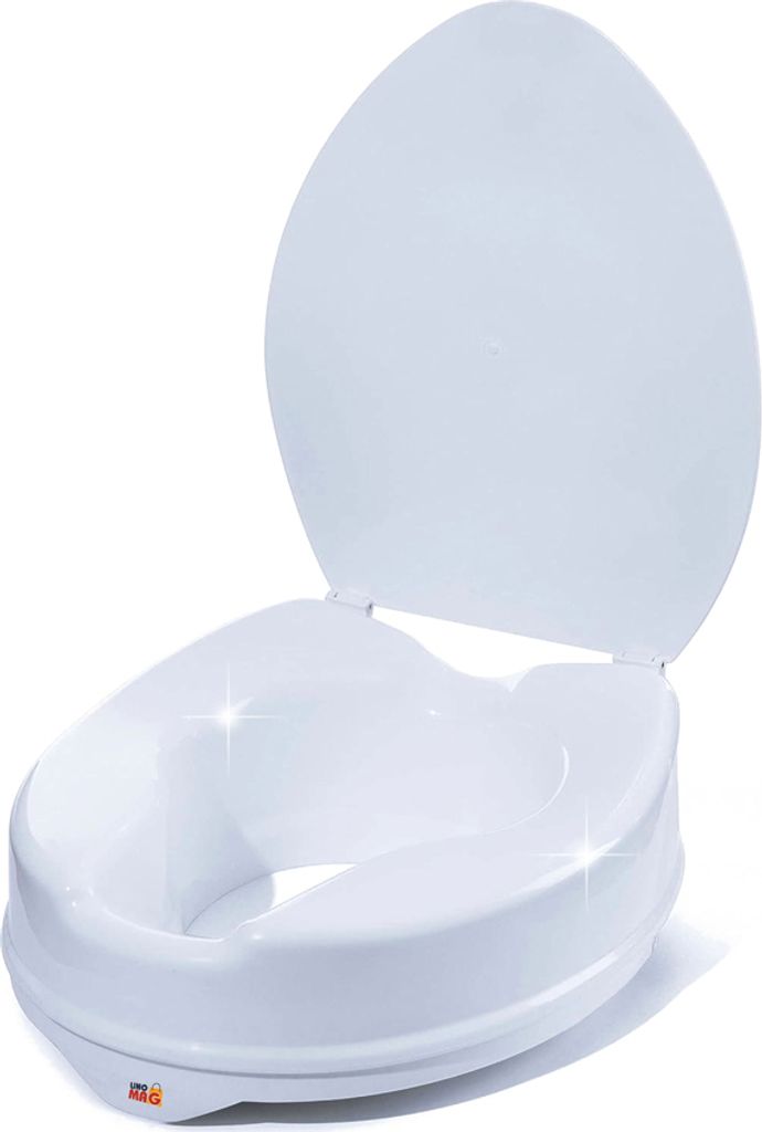 WC-Sitzerhöhung mit Linomag -Deckel, 15 cm hoch, verstellbares WC-Sitzbefestigungssystem, Weiß