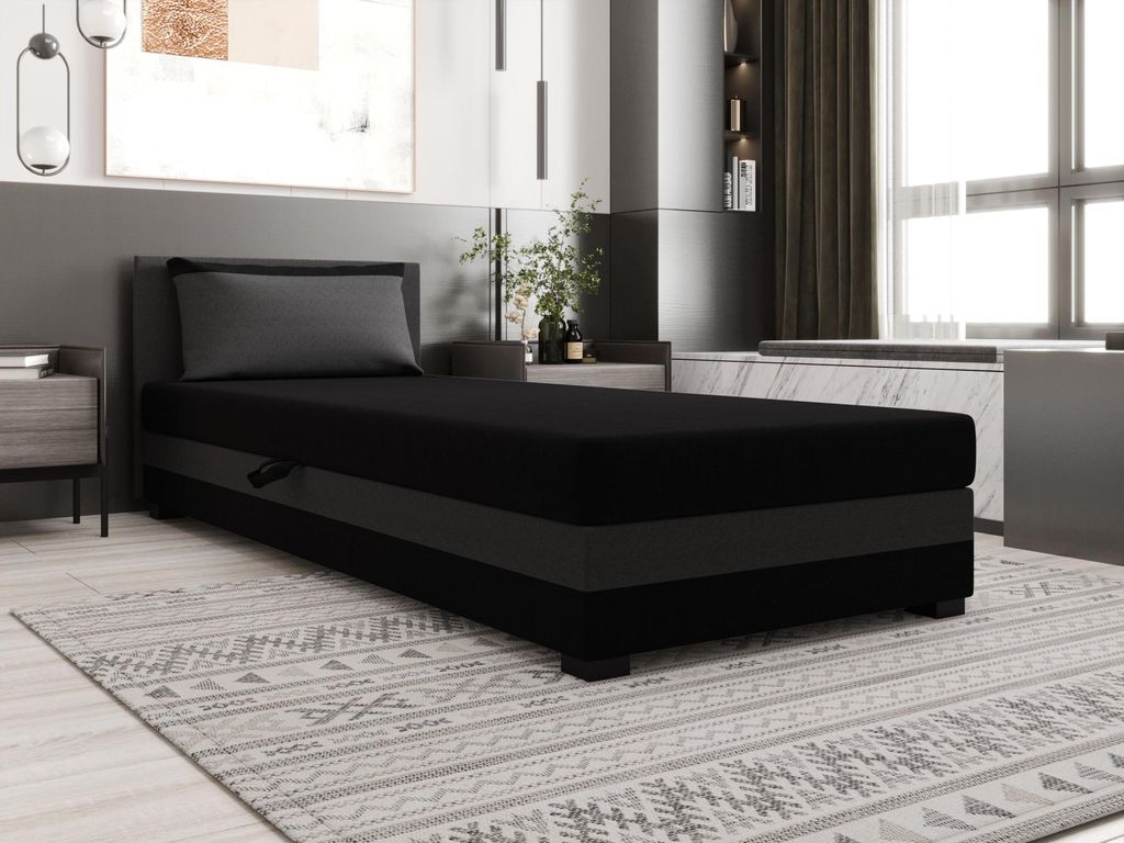 Einzelbett 120x195 ZAJDA 2 mit Stauraum - schwarz/grau