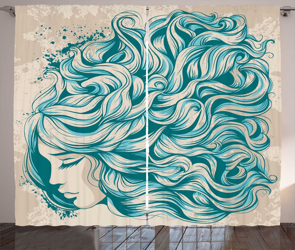 ABAKUHAUS abstrakte Frauen Rustikaler Gardine, Welliges Haar wirbelt, Schlafzimmer Kräuselband Vorhang mit Schlaufen und Haken, 280 x 225 cm, Pale...