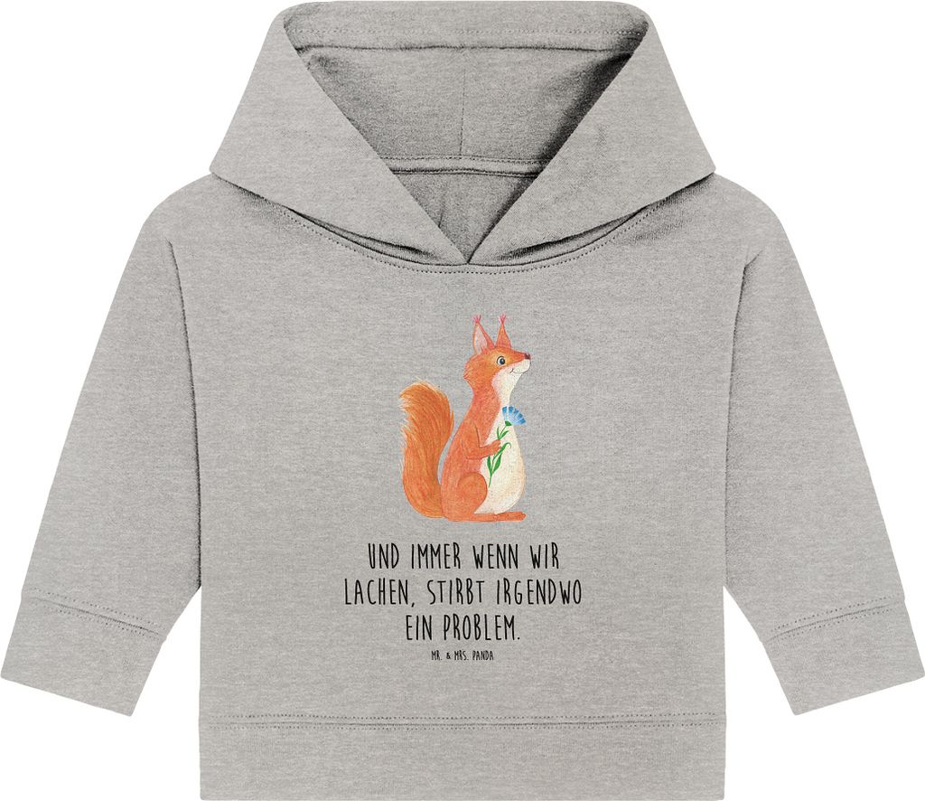 Mr. & Mrs. Panda Organic Baby Hoodie Eichhörnchen Blume 24. - 36. Monat - Heather Grey - Geschenk, Spruch Positiv, Kapuzensweatshirt, Motivation S...