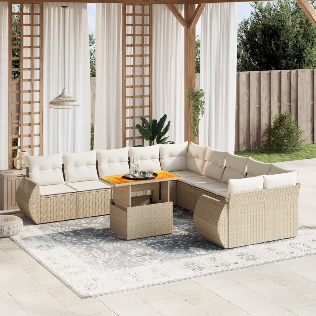 Maison Exclusive - 11-tlg. Garten-Sofagarnitur mit Kissen Beige Poly Rattan
