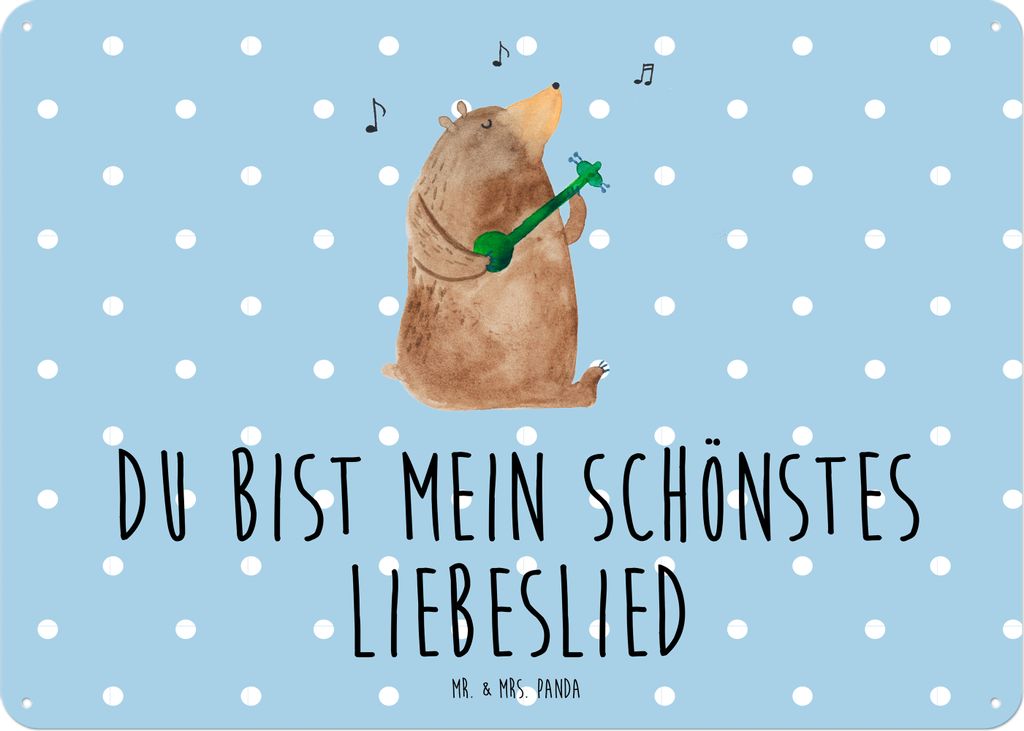 Mr. & Mrs. Panda Wandbild Bär Lied DIN A5 - Blau Pastell - Geschenk, Spruch, Herz, wandtafel, Teddy, Valentinstag, tafel, Schild, Liebe, Blechschi...