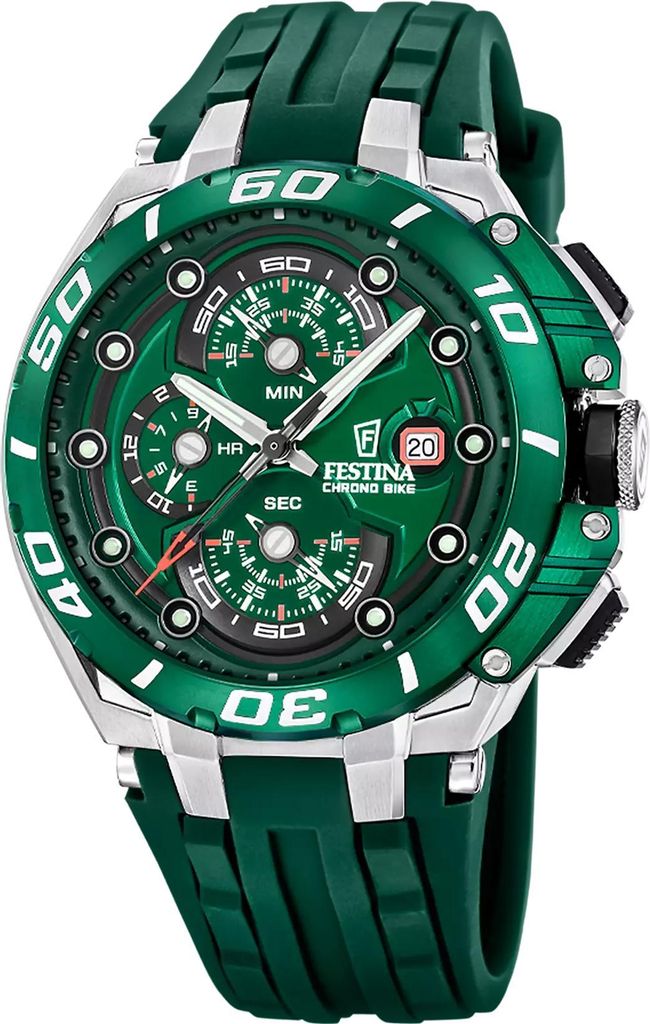 Festina F20755/3 Chrono Bike Chronograph Uhr Herrenuhr Silikon Chrono Datum grün