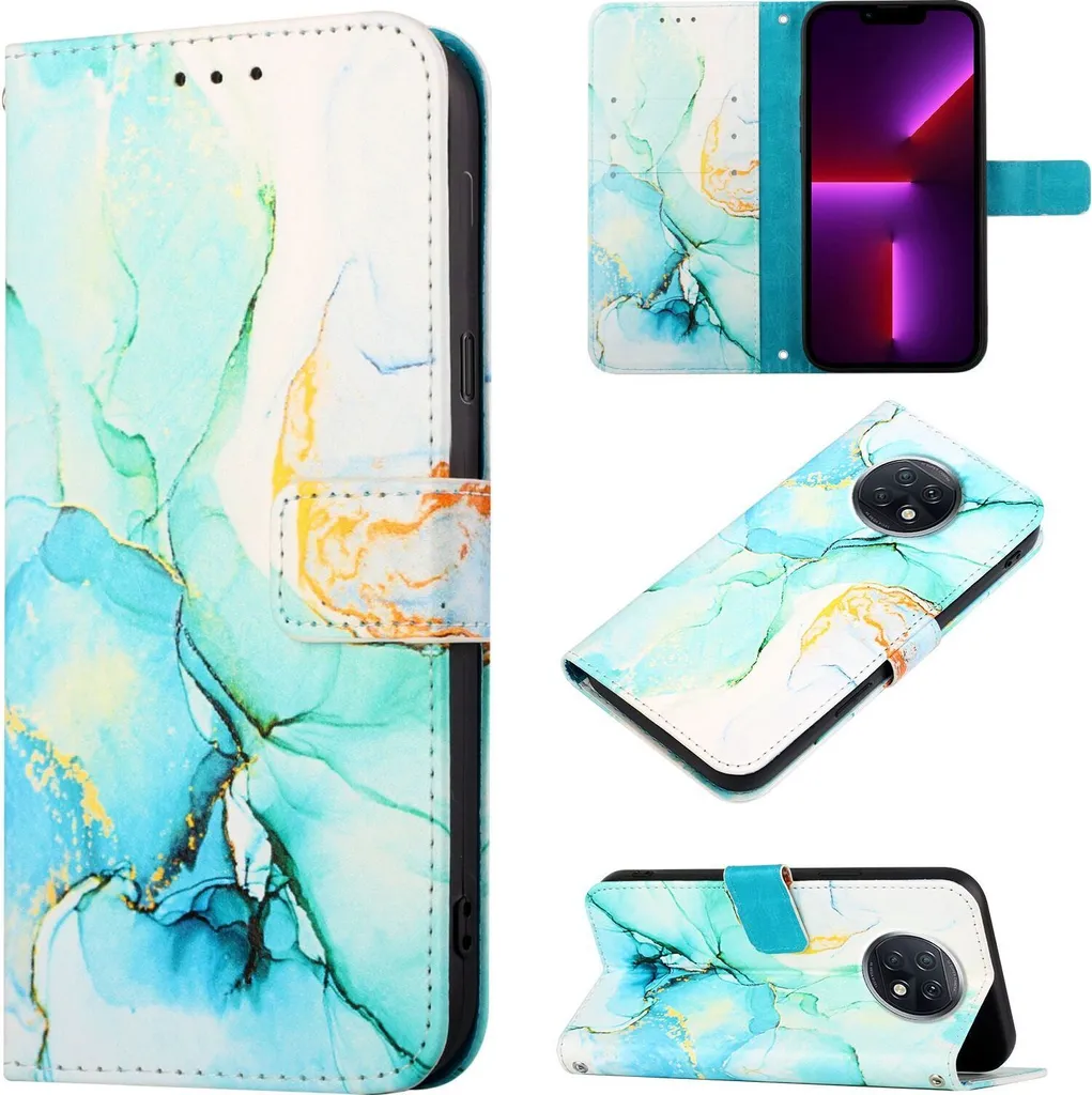Cover Portafoglio Redmi Note 9T Verde - Protezione Marmo con Stand