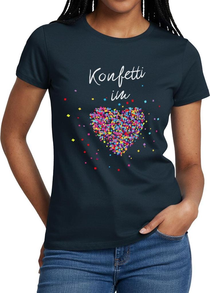 Spreadshirt Konfetti Im Herzen Karneval Fasching Frauen T-Shirt, S, Navy