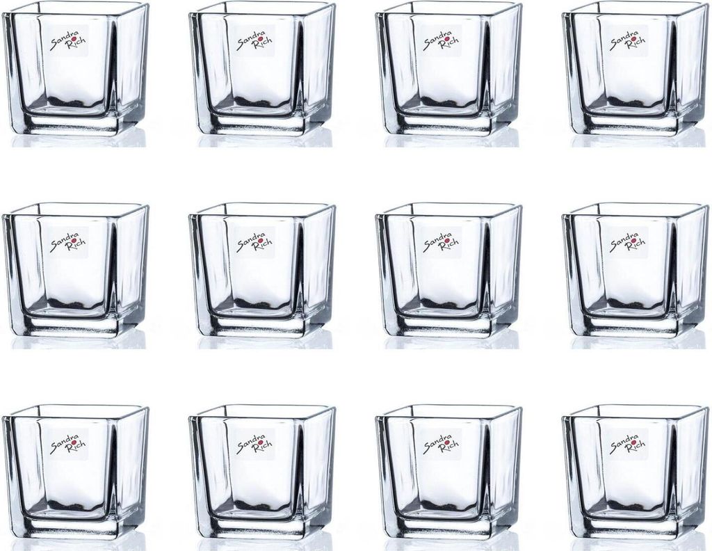 12er Set Teelichtgläser, Windlichter CUBE Würfel H. 6cm 6x6cm Glas Sandra Rich