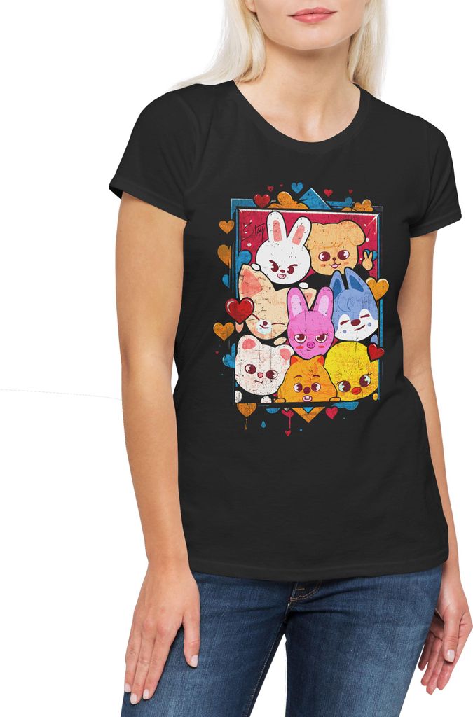 Urban Backwoods Cute Korean Kids, Damen T-Shirt, Farbe: Schwarz, Größe: XS