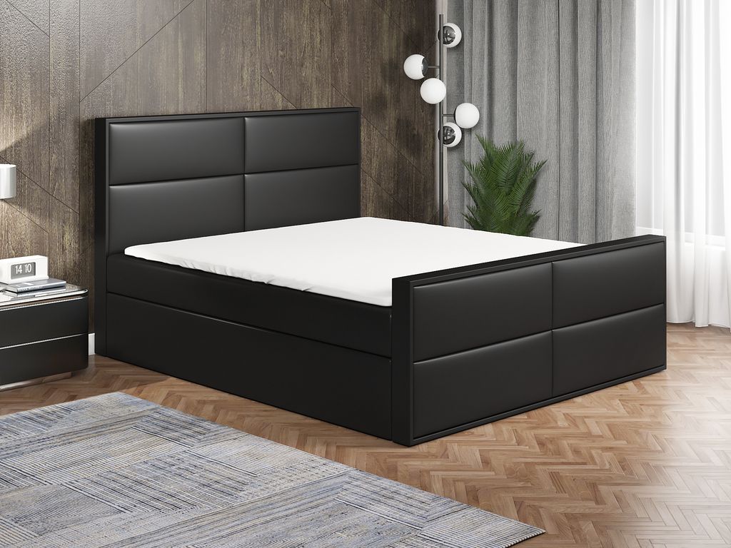 Boxspringbett HILD 160 x 200 mit 2 Bettkästen, Bonell-Matratze und Topper. Farbe: Schwarz