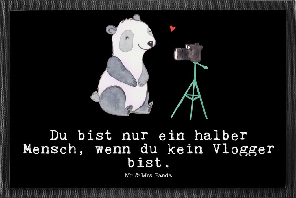 Mr. & Mrs. Panda fußmatte Vlogger Herz 50 x 75 cm - Schwarz - Geschenk, Schmutzmatte, Bodenvorleger, Gummimatte, Fußabtreter, Outdoor-Matte