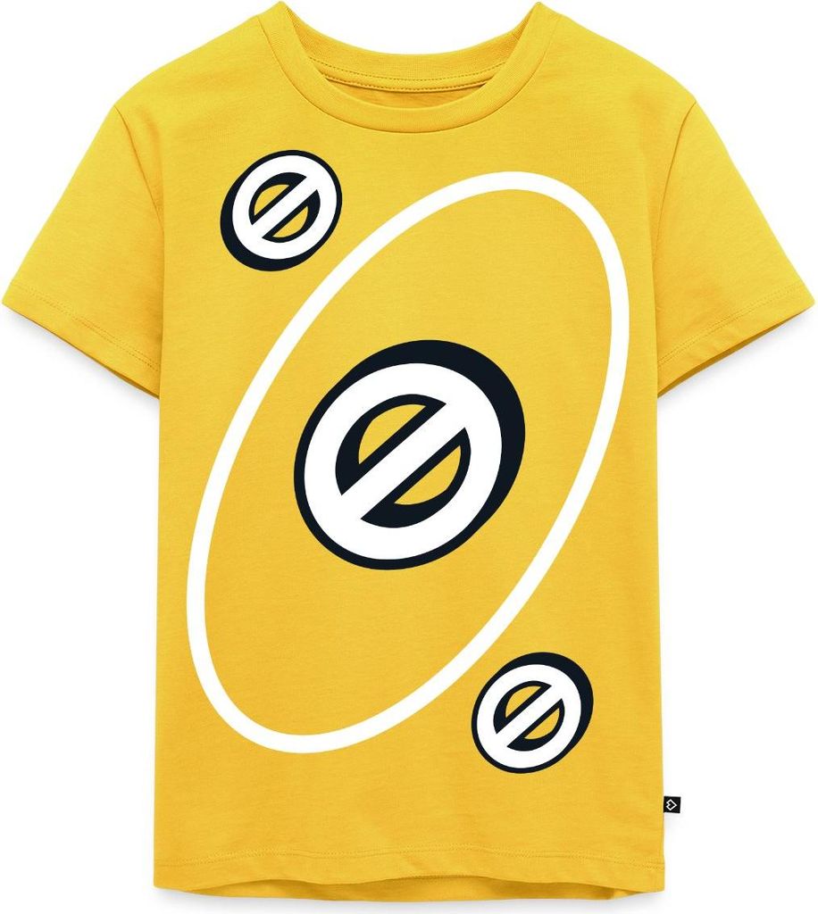 Spreadshirt UNO Karten Kostüm Aussetzen-Karte Karneval Kinder Premium T-Shirt, 110/116 (4 Jahre), Sonnengelb