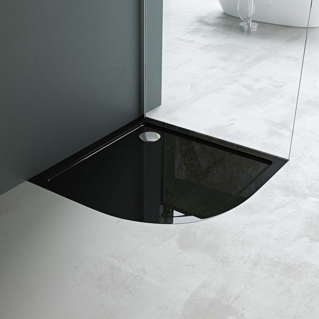 Mai & Mai Duschwanne Duschtasse Faro in Schwarz inkl. Ablaufgarnitur 02, Form: Viertelkreis, BTH: 90x90x4cm