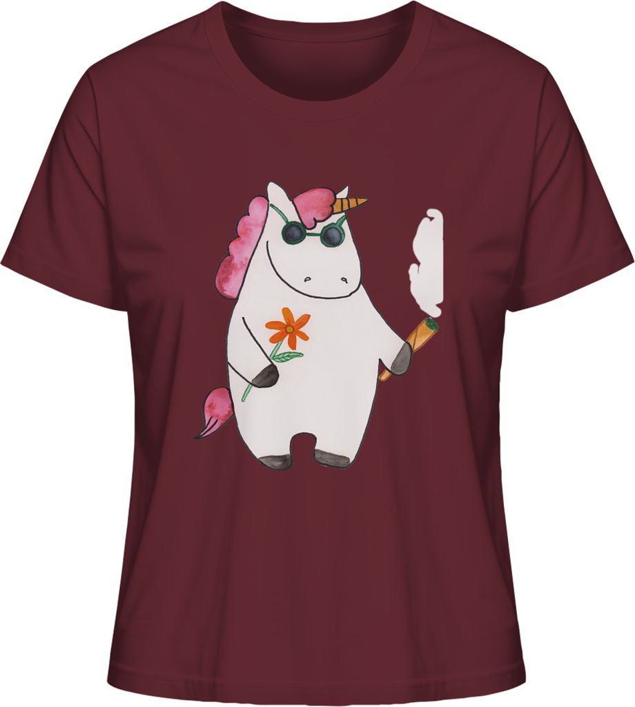 Mr. & Mrs. Panda Damen T-Shirt Einhorn Woodstock Größe XL - Burgundy - Geschenk, Oberteil, Sommershirt, Unicorn, Alkohol, Basic Shirt, Witzig, Pa...